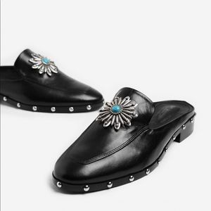 The Kooples Black Leather Studded Mules